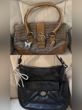 Vintage Coach Two-Piece Shoulder Bag Set - Brown Jacquard & Black Leather